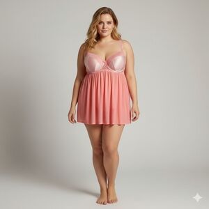 TiVoglio Penningtons Pink Sheer Underwire Lace Babydoll Lingerie Chemise 4X